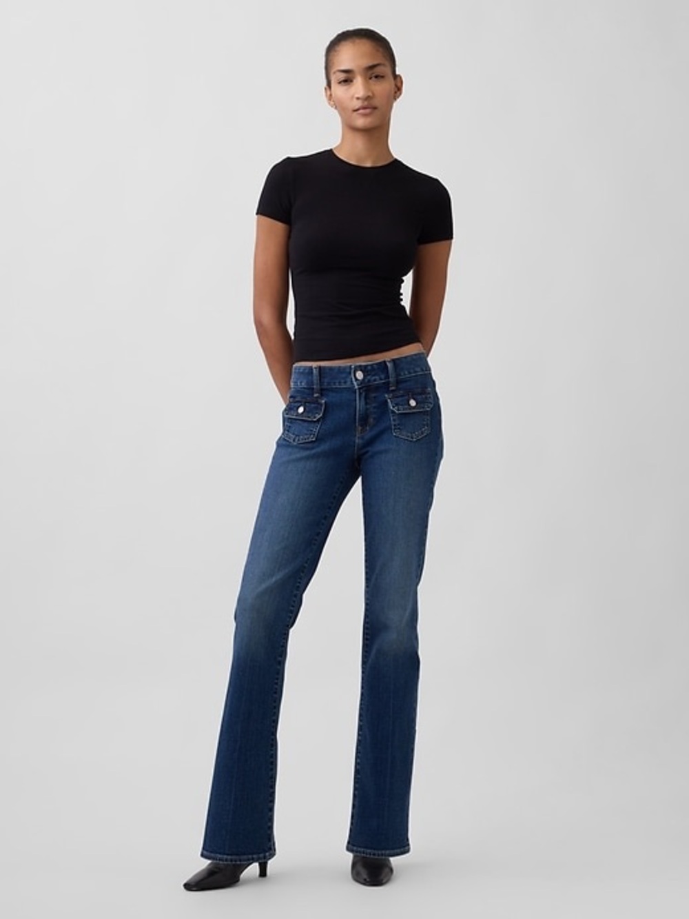 Gap Long &‎ Lean Low Rise Bootcut Jeans Petite 30 Medium Wash Flap Pocket